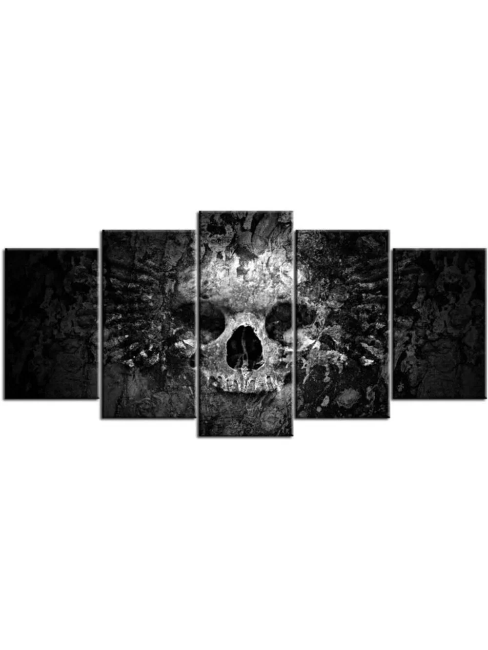 5-Piece Black & White Skull Canvas Art Set - Abstract Halloween Wall Decor